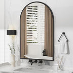 Antok Bathroom Mirror,36"x24" Wall Mirror, Decorative Mirrors Vanity Mirror Aluminum Alloy Frame Contemporary Hanging Mirror for Living Room Bathroom Entryway,Black,Arched