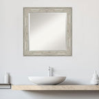 Amanti Art Silver Bathroom Mirror for Over Sink, 25x25 Crackled Metallic Square Vanity Mirror, Medium Country Rustic Frame, Hangs Horizonally and Vertically, Bathroom Wall Decor, Beveled Edge