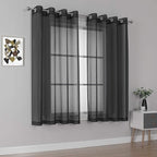 KEQIAOSUOCAI 63 inches Long Living Room Sheer Curtains - Eyelet Top Voile Sheer Draperies Privacy for Villa, W 54 by L 63 inch Length, 2 Panels,Jet Black