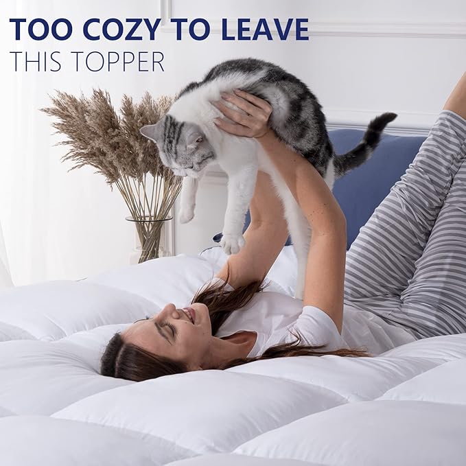 Marine Moon King Mattress Topper, Cooling Pillow Top, Hotel Quality Down Alternative Pillow Topper Cover, Plush Thick Bed Toppers for Back Pain with Deep Pocket