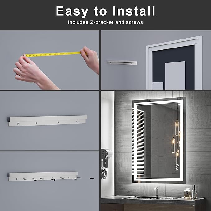 40‘’x30'' Lighted Mirrors for Bathroom Wall Backlit + Front Lit, Rectangular LED Bathroom Mirror Frameless with Lights Anti Fog, Dimmable, 3 Colors,Tempered Glass, Shatter-Proof