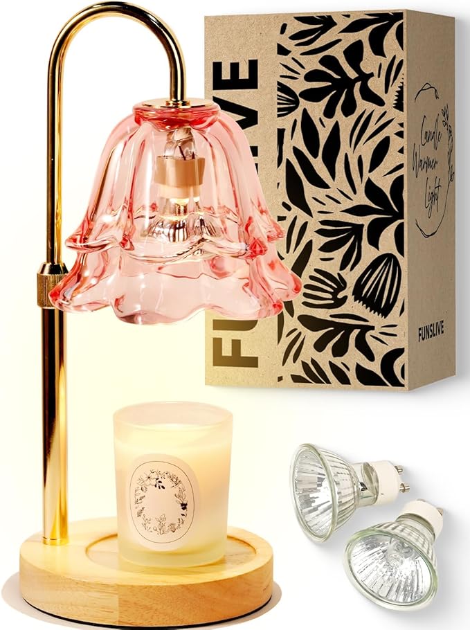 Pink Candle Warmer Lamp with Timer Dimmable, Christmas Birthday Gifts for Women Mom, Flower Candle Lamp with 2 Bulbs for Jar Candles & Scented Wax, Lamp Candle Warmer, House Warming Gift for Bedroom