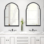 ironsmithn Arched Wall Mirror, Black Bathroom Mirror, 38" x 22" Wall Mounted Decorative Mirror, Modern Art Oblong Mirror for Master Bath Half Bath Living Room Bedroom Fireplace Entryway