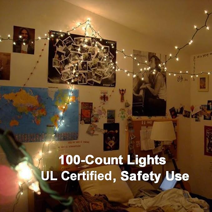 ODEETRONIC Steady & Blink Clear Christmas Lights, 21.63ft 100 Count Incandescent Christmas Lights, 2 Modes UL Certified Warm Clear Light, Connectable Mini Tree Light for Room Wedding Party, Green Wire