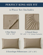 LANE LINEN 100% Organic Cotton Sheets Set, Long- Staple Percale Weave Ultra Soft Best- Bedding Sheets for Bed, GOTS Certified, Fits Mattress Upto 15inch Deep Pocket (King, Taupe)