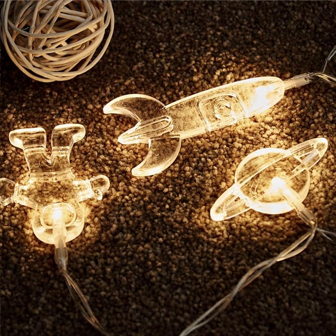 50 LED Children's Room LED String Light Astronaut Spaceship Rocket Pendants Holiday Party Lights Wall Window Nursery or Kids room Decor Wedding Around the Garden Party Patio Christmas (Warm White)