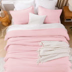 Litanika Pink Comforter Set Full Size, 3 Pieces Girls Women Cute Soft Solid Bedding Comforter Set, All Season Bed Set (79x90In Comforter & 2 Pillowcases)
