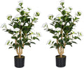 Artificial Camellia Tree 2 Pack, 38’’ Faux Camellia Plant in Pot with White Flowers, Greenery Potted Plant for Indoor Outdoor Office Home Porch Decor, White