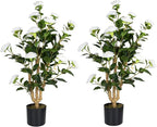 Artificial Camellia Tree 2 Pack, 38’’ Faux Camellia Plant in Pot with White Flowers, Greenery Potted Plant for Indoor Outdoor Office Home Porch Decor, White