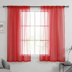 HUTO Christmas Red Sheer Curtains Window Drapes 2 Panels Rod Pocket Voile Sheer Panels Curtains 63 inches Long for Bedroom Living Room Nursery Study Room