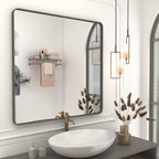 36x36 Square Bathroom Framed Mirror for Wall, Brushed Bronze Metal Bathroom Vanity Mirror, Rounded Rectangle Mirror, Anti-Rust, Tempered Shatterproof (Horizontal/Vertical)