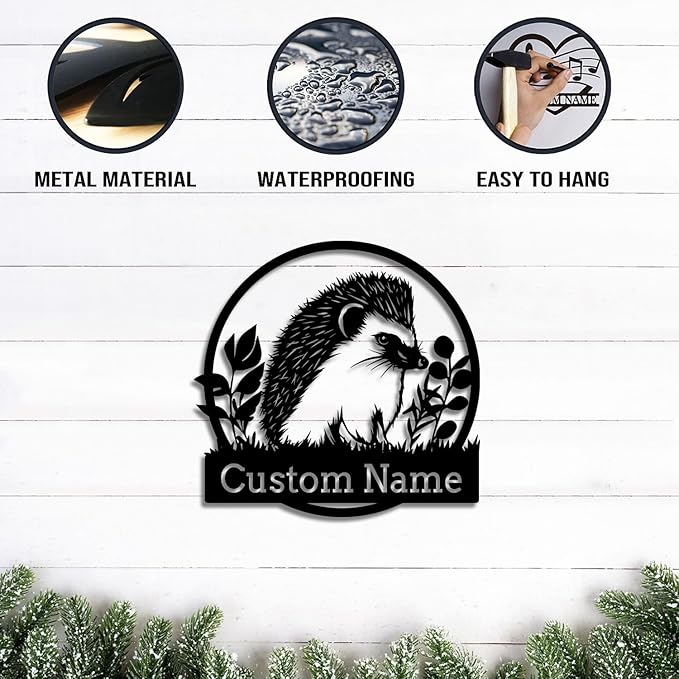 Custom Hedgehog Metal Sign, Personalized Hedgehog Metal Wall Art,Hedgehog Lovers Gift Metal Kid Room Decor,Personalized Hedgehog Lover Name Sign,Kid Nursery Decoration (Style D)