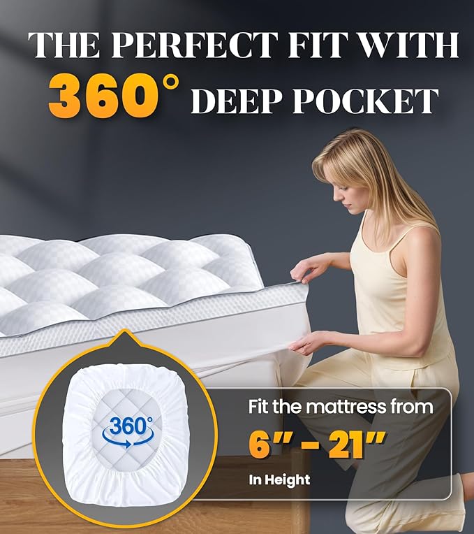 3 Inch Ultra-Fluffy Memory Foam Mattress Topper Full for Back Pain, Extra Soft Pillow Top Full Mattress Topper with 4X Support, Mattress Pad with Breathable Air Mesh Sides, 6-21'' Deep Pocket