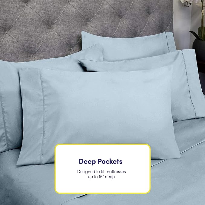 Twin Size Bed Sheets - 4 Piece 1500 Supreme Collection Fine Brushed Microfiber Deep Pocket Twin Sheet Set Bedding - 1 EXTRA PILLOW CASES, GREAT VALUE, Twin, Misty Blue