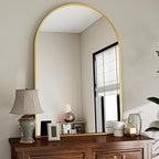 VooBang Arched Wall Mirror, 32 x 48 inch Arch Bathroom Mirror, Wall Mounted Vanity Mirror with Arch Metal Frame, Modern Bathroom Vanity Mirror for Bedroom, Living Room, Hanging or Leaning, Gold