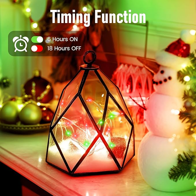 5 Pack Fairy Lights Battery Operated, 7 Feet 20 Led String Lights with Timer, Waterproof Firefly Lights on Silver Wire for Home Party Wedding Christmas Decorations, 6 Hours on/18 Hours Off, Red Green