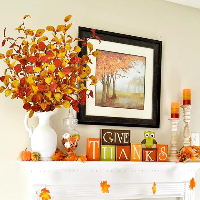 4pcs Artificial Fall Eucalyptus Leaves Stems, 27" Fall Flowers Eucalyptus Leaves Branches Faux Fall Leaf Spray Fall Decorations for Home Floral Arrangement Autumn Table Centerpiece