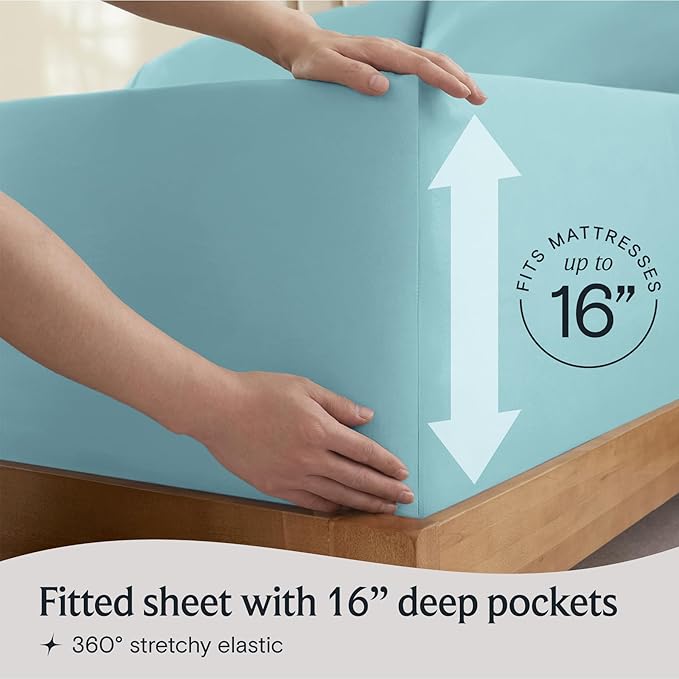 LuxClub 4 PC Queen Sheet Set, Queen Size, Deep Pockets Wrinkle Free Cooling Bed Sheets Machine Washable Hotel Bedding Silky Soft - Aqua Queen