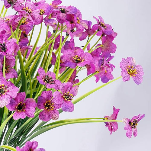 12 Bundles Artificial Flowers Outdoor UV Resistant Fake Flowers No Fade Plastic Plants Garden Porch Window Box Decorating (Purple)
