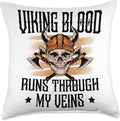 Viking Gift For Men Valhalla Pagan Norse Blood Runs Through My Veins Scandinavian Pagan Viking Throw Pillow, 18x18, Multicolor
