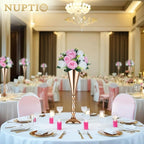 NUPTIO 10 Pieces Pink White Fake Flower Ball Arrangement Bouquet 15 Heads Plastic Roses with Base, Suitable for Wedding Centerpiece Flower Rack for Parties Home Décor
