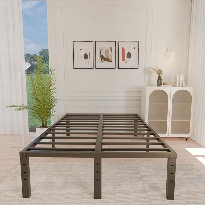 ALDRICH Metal Bed Frame Queen Size - 16 Inch Tall Black Basic Steel Slats Platform, Easy Assembly Heavy Duty Noise Free Bedframes, No Box Spring Needed