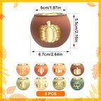 Set of 8 Fall Votive Candle Holder,Glass Tealight Holders with 6 Engraving Patterns,Thanksgiving Candlestick Holder for Home Wedding Table Centerpieces Decoration