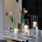PHOSPHOR 24 PCS Glass Candle Holder - Hurricane & Pillar Candle Holder, Clear Glass Cylinder Vase for Centerpieces, Wedding & Party Decoration