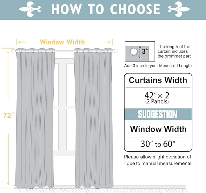 ChrisDowa 100% Blackout Curtains 72 inch Long for Bedroom with Black Liner, 2 Thick Layers Total Blackout Thermal Insulated Grommet Window Curtains 2 Panels Set (Light Grey, 42 x 72 Inch)