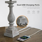 BOBOMOMO 27" Farmhouse Table Lamps with USB-A +C Ports, Vintage Rustic Lamps for Living Room, Linen Shade, Retro Side Table Lamps Set of 2 for Living Room,Bedroom,Night Stands,Office, Home Decor