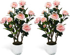 2Pack Artificial Camellia Tree, 2FT Faux Camellia Plant in Pot with Pink Flowers for Spring Home Front Door Outdoor Indoor Decoration,Pink