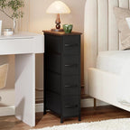 Somdot Narrow Dresser with 4 Drawers, Slim Storage Chest of Drawers with Removable Fabric Drawers for Closet Small Spaces Bathroom Bedroom Laundry, Black Rustic Brown Top