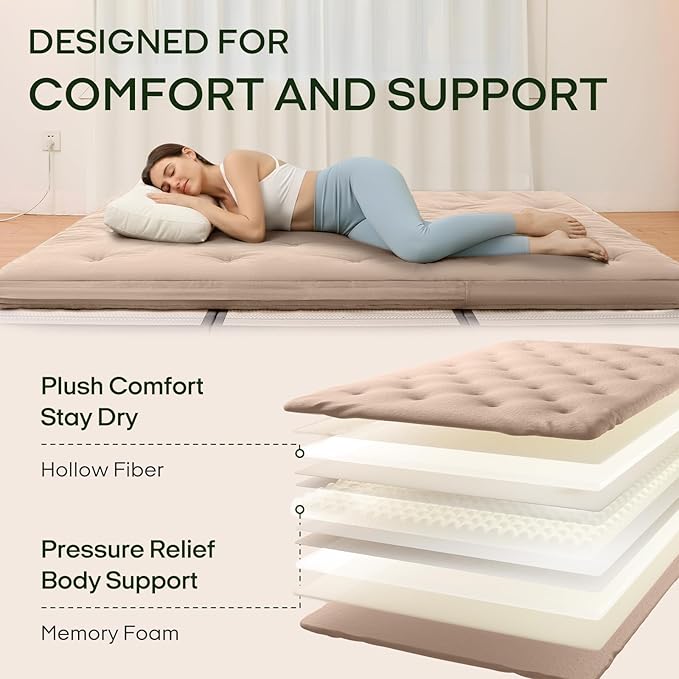 ZonLi Japanese Floor Futon Mattress Twin Size 75"x 39", 100% Cotton Cover 4'' Thicken Tatami Mattress, Foldable Sleeping Pad, Portable Dormitory Tatami Mat, Roll Up Floor Lounger Bed for Adult (Khaki)