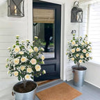 3.6FT Artificial Camellia Fake Tree, Artificial Plants & Flowers with 32 Yellow Pink Flowers for Door Front Decoration Porch Patio Living Room Office Indoor Outdoor Decor (2PCS Contains Dried Moss)