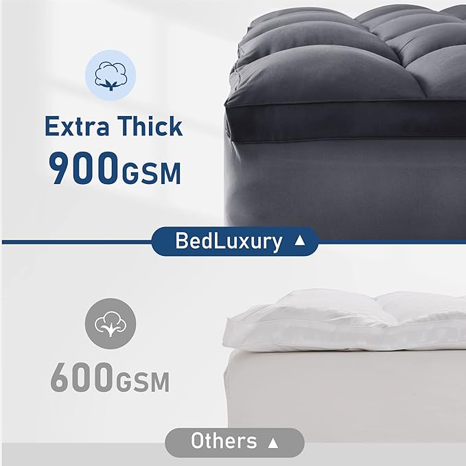 California King Mattress Topper Extra Thick Pillowtop Cooling Mattress Topper Plush Mattress Pad Cover Protector with 8-21 Inch Deep Pocket 3D Snow Down Alternative Fill Grey