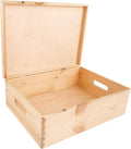 XL Wooden Storage Box with Hinged Lid | 15.8x11.8x5.5in (+-0.5) | Plain Unpainted Gift Box with Handles for Tool Toy Shoes Kitchen Clothes Jewelry | Rough & UNSANDED Wood