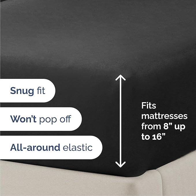 Cal King Size 4 Piece Sheet Set - Comfy Breathable & Cooling Bed Sheets Set - Hotel Luxury Bedding for Women, Men, Kids, Teens, Boys & Girls - Deep Pockets, Ultra-Soft, Wrinkle Free - Oeko-Tex - Black
