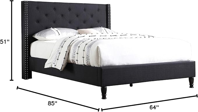 Home Life Linen Upholstered Platform Bed - Cloth Platform Bed with 51 Tall Headboard - Durable Wooden Slat Design - Easy to Assemble - Mattress Support - No Box Spring Needed - Full Size, Black