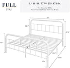 Allewie Full Size Metal Platform Bed Frame with Victorian Style Wrought Iron-Art Headboard/Footboard, No Box Spring Required，White
