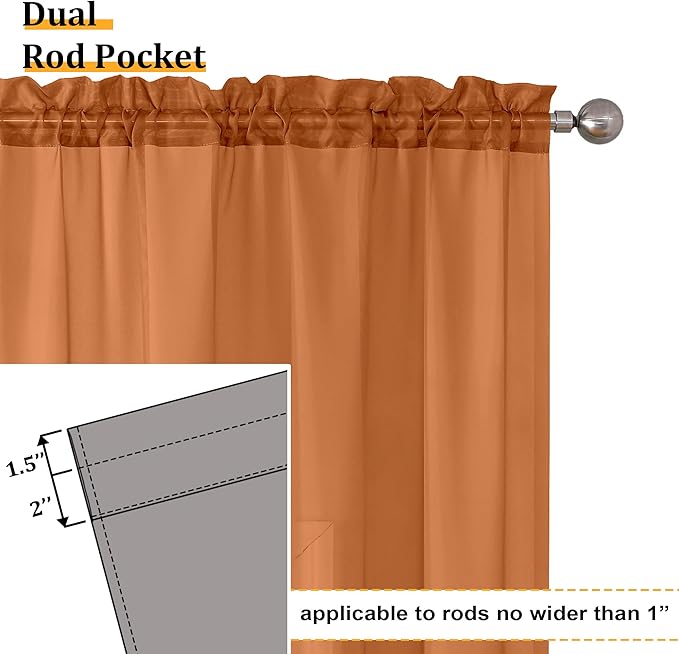 Aiyufeng Orange Sheer Curtains 96 Inches Long 2 Panels Set, Light Filtering Soft Airy Voile Rod Pocket Orange Sheer Window Drapes for Bedroom Living Room, Each 42Wx96L Inches