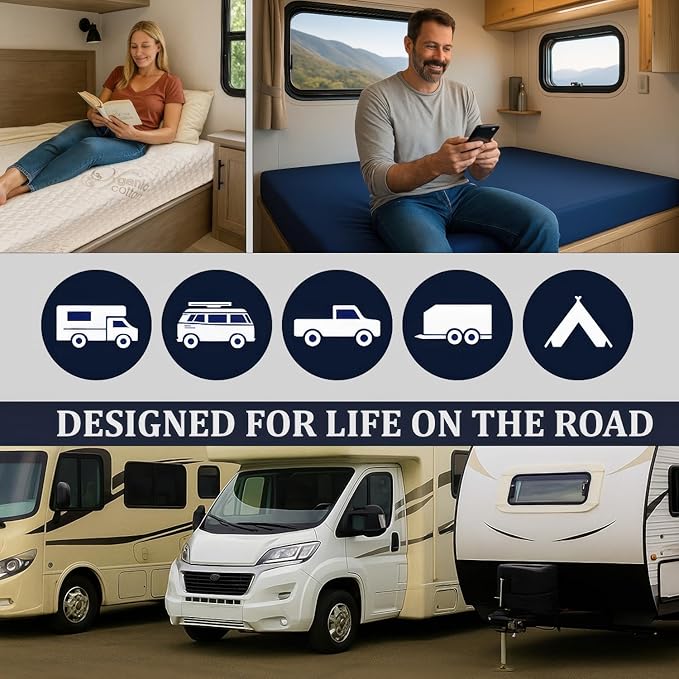 Foamma 4” x 32” x 75” Water Resistant RV Bunk Mattress, Firm High Density Foam, Comfortable and Durable Polyester Cover, Truck, Camper, Travel Trailer, Made in USA!