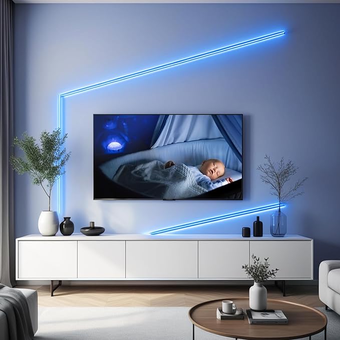 iNextStation COB LED Strip Light Blue 16.4ft/5M DC12V CRI 93+ Flexible LED Tape Lights 8mm for Bedroom, Kitchen, TV Backlight, Cabinet, Stage, Home DIY Lighting Decor (No Plug)