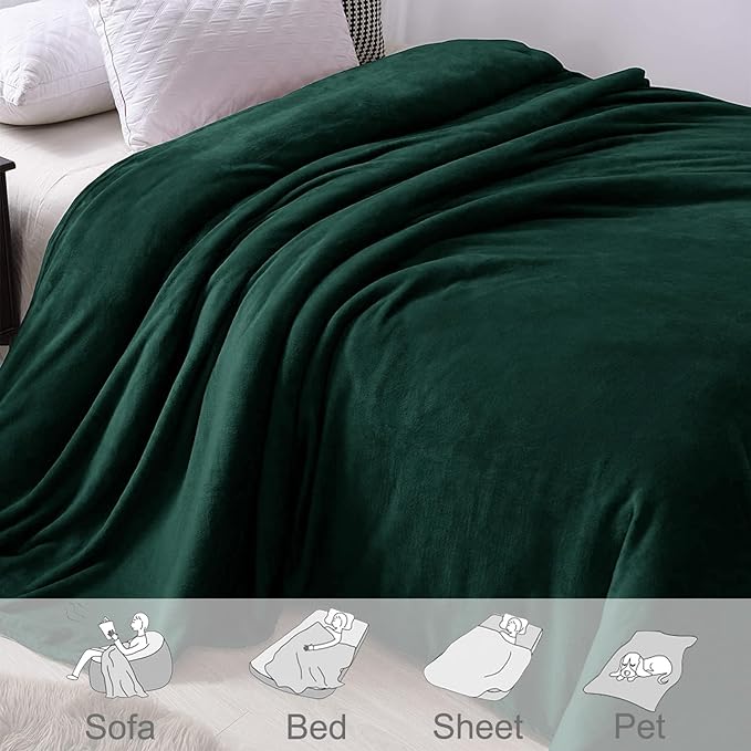 Exclusivo Mezcla Fleece Blanket King Size for Bed, Super Soft and Warm, All Season Use, Cozy, Plush, Lightweight, 90x104 Inches, Forest Green