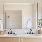 Antok Bathroom Mirror,48"x36" Wall Mirror, Decorative Mirrors Vanity Mirror Aluminum Alloy Frame Contemporary Hanging Mirror for Living Room Bathroom Entryway,Black,Round Corner