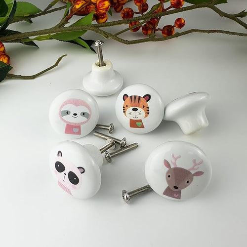 6pcs 1.5" 6Pack Cute Safari Animal Ceramics Kids Cabinet Furniture Nursery Cabinet Dresser Drawer Knobs and Door Pulls