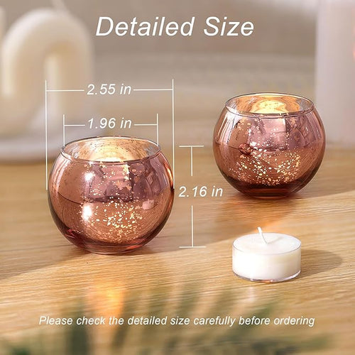 12 Pcs Rose Gold Candle Holders for Birthday Party Decorations- Mercury Glass Votives Tea Lights Holders for Wedding/Bridal Shower/Mother's Day Table Centerpieces, Rose Gold Party Supplies for Women