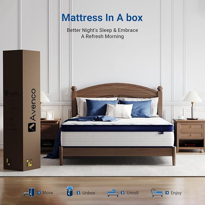 Avenco Full Mattress, 12 inch Full Size Mattress with Smarts™ Coil Individual Pocket Spring for Silent Sleep and Strong Edge Support, CertiPUR-US Certified Mattresses in a Box