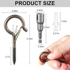 48 PCS Q-Hanger Hooks, Screw Hooks for Outdoor String Lights, Safety Buckle Design Cup Eye Hook for Hanging Christmas Lights, Plants, Mounted on Wall Ceiling, Include 1 Wing Nut Driver, Copper