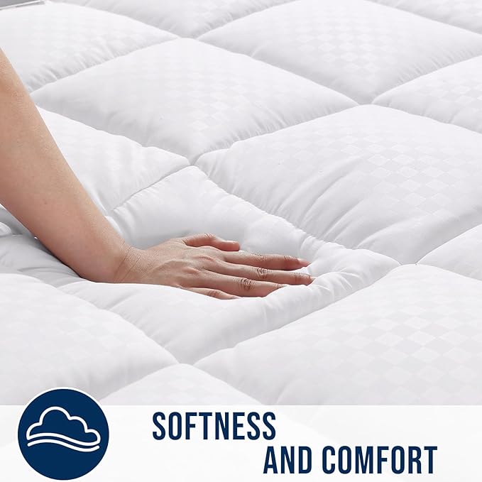 OLANLY King Quilted Fitted Mattress Pad – Soft Pillow Top Mattress Topper, Down Alternative Fill, Cooling Comfort Breathable Mattress Cover, Machine Washable Deep Pocket Mattress Protector, White
