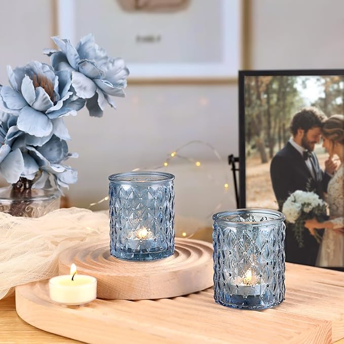 36pcs Blue Votive Candle Holders-Glass Candle Holder for Wedding Decor, Tea Light Candle Holders for Centerpiece Table Decorations, Home Decor and Party Decor